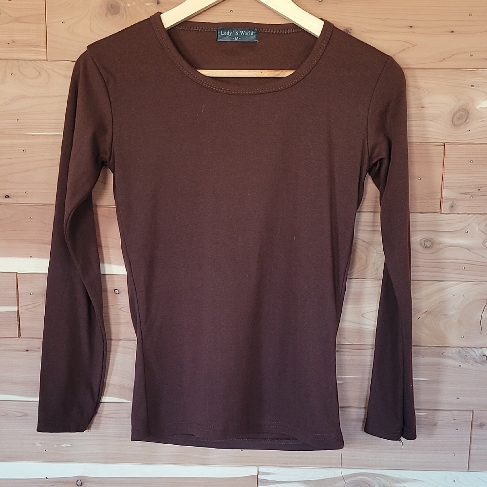 Lady's World Brown Long Sleeve Top, Size M, Soft